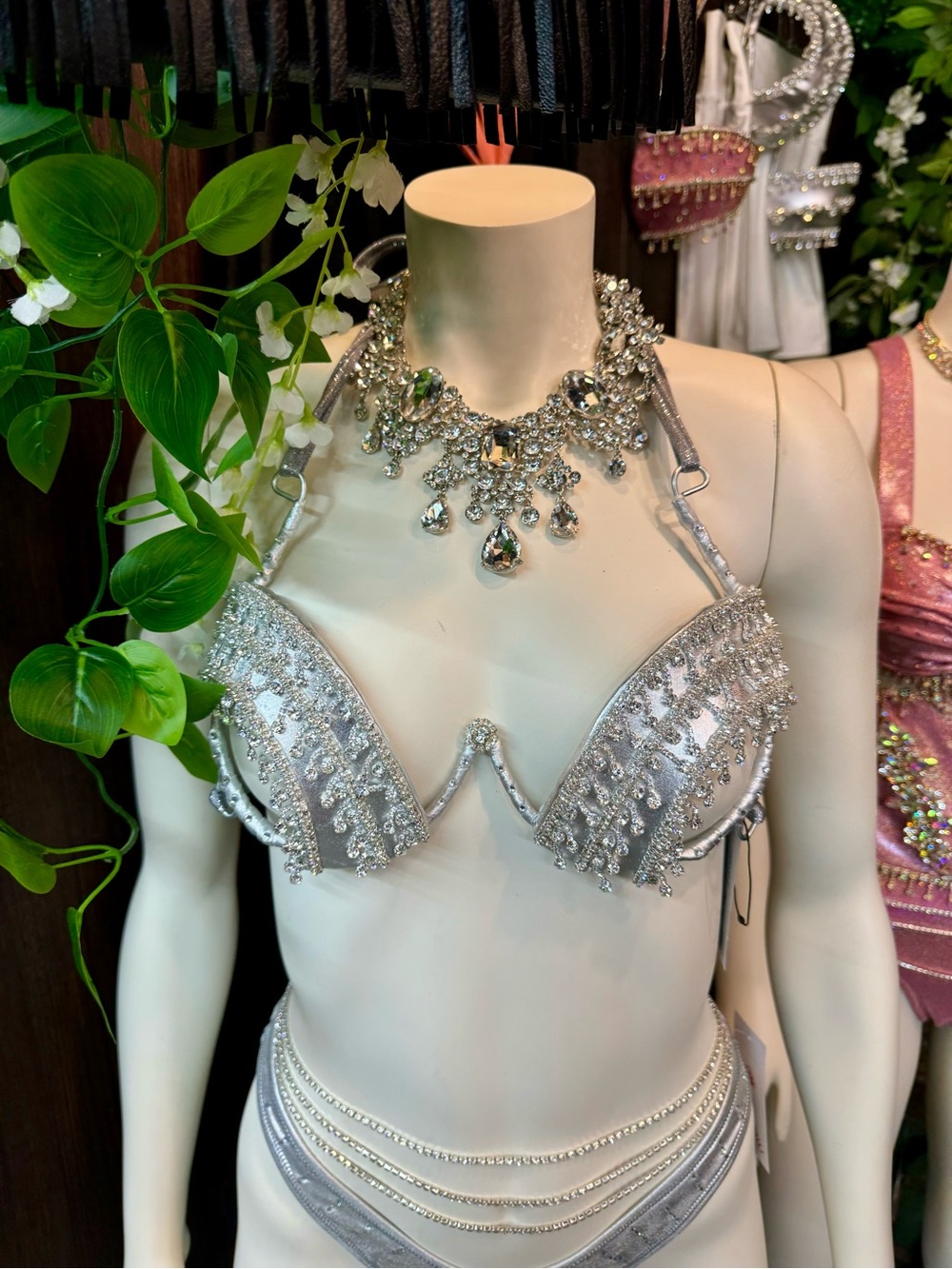 Silver Embellished Carnival Festival Wire Rhinestone Bra Top